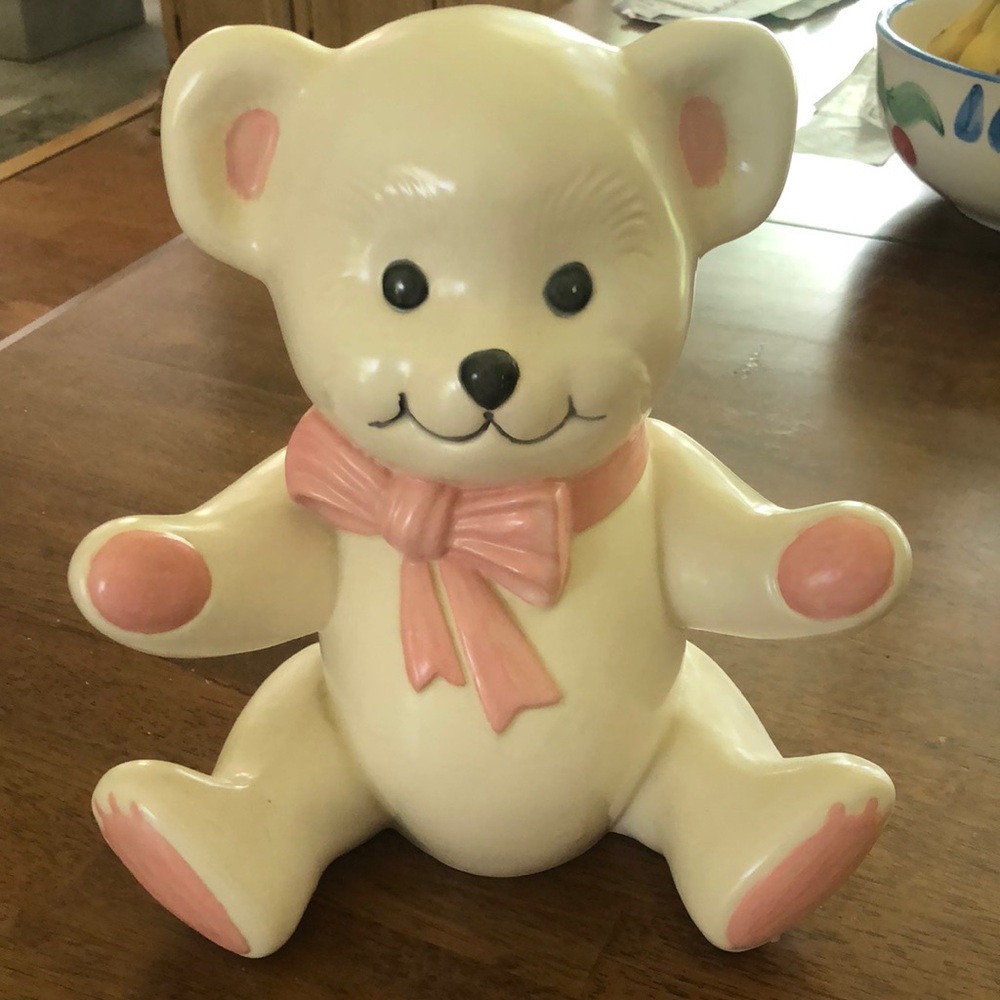 Adorable Pink and Cream Teddy Bear Pottery Creamic
